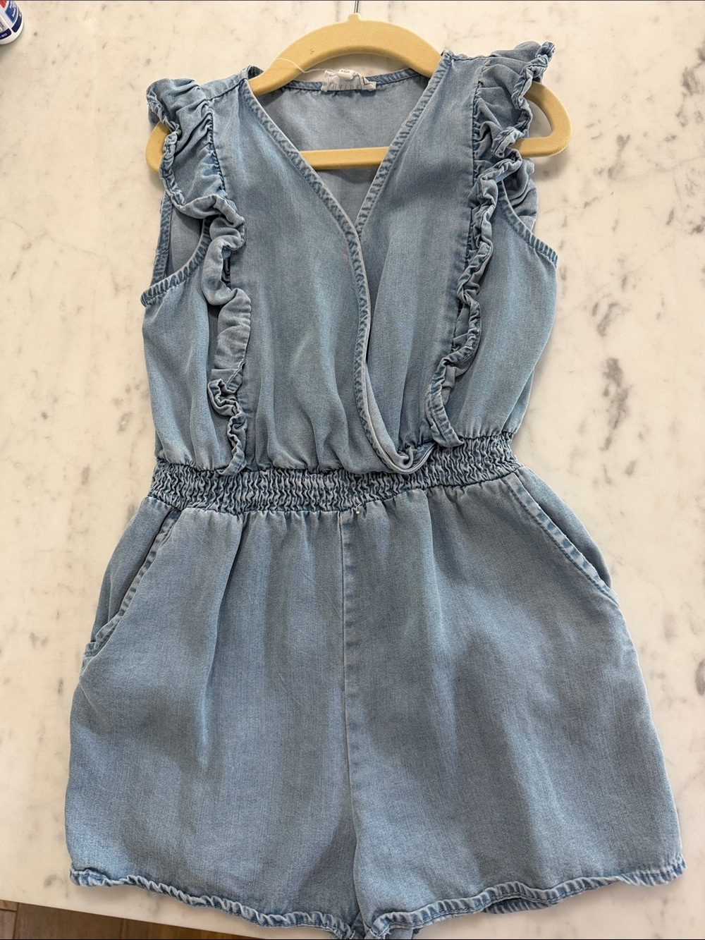 Hayden Girls Light Blue Denim Ruffle Romper